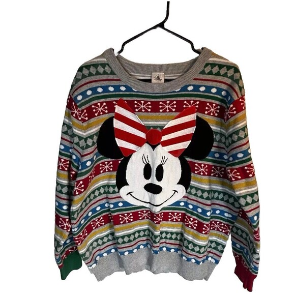 Disney Minnie Mouse Christmas Holiday Sweater Women XL Colorful 2008 Mickey - Picture 1 of 7